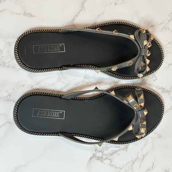 Ann More Grey JELLY SANDALS BOW TRIM DECORATION THONG SANDAL SZ 10 $28 - Picture 7 of 11